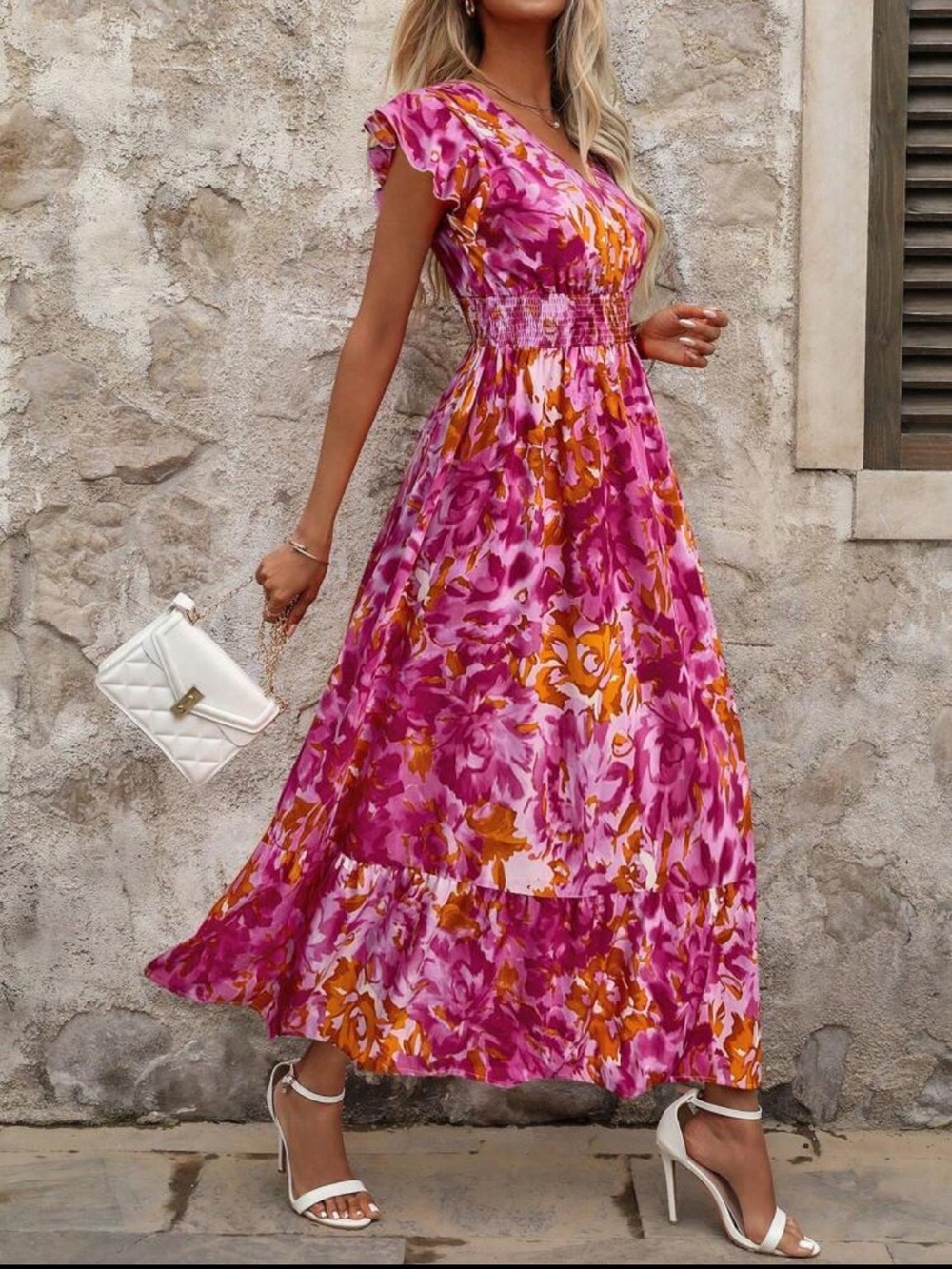NWOT: Hot Pink & Orange Floral Maxi Dress